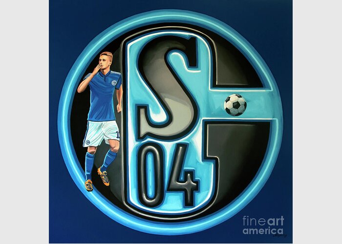 Schalke 04 Gelsenkirchen Greeting Card featuring the painting Schalke 04 Gelsenkirchen Painting by Paul Meijering