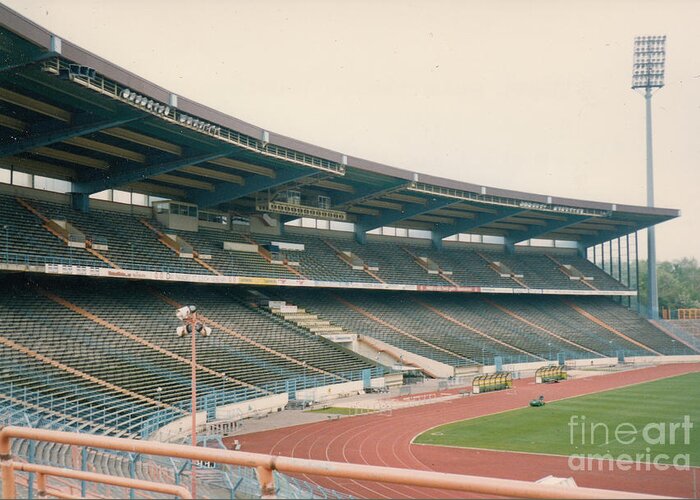  Greeting Card featuring the photograph Schalke 04 - Parkstadion - West Side Stand - April 1997 by Legendary Football Grounds