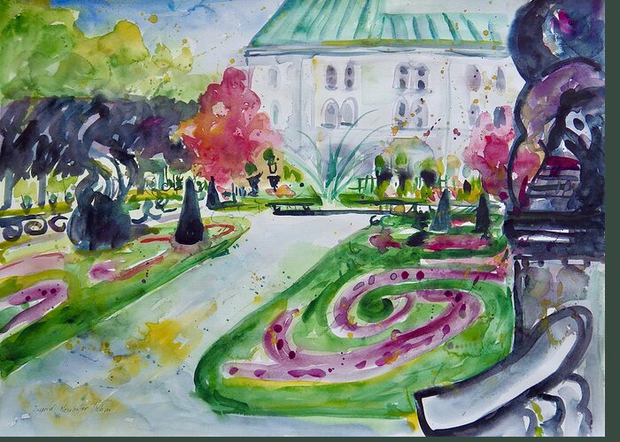 Salzburg Greeting Card featuring the painting Schloss Mirabell by Ingrid Dohm