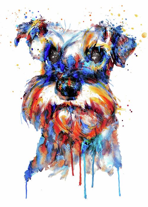 Miniature Schnauzer Greeting Card featuring the painting Schnauzer Head by Marian Voicu