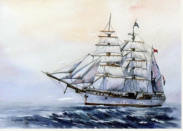Ship.schooner Greeting Card featuring the painting Schooner by Lynne Parker
