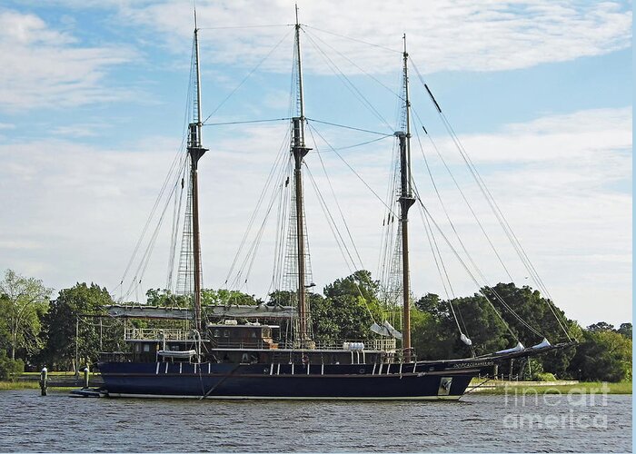 Tall Ship Greeting Card featuring the photograph Schooner Peacemaker by D Hackett