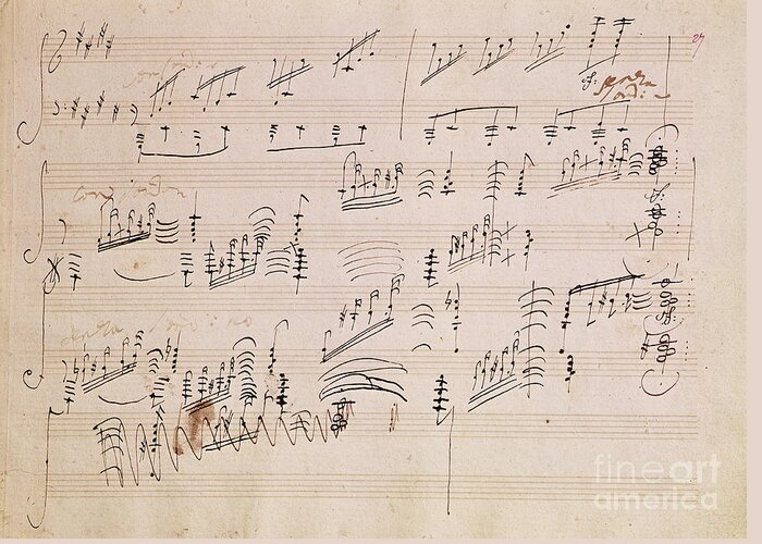 Score Greeting Card featuring the drawing Score sheet of Moonlight Sonata by Ludwig van Beethoven
