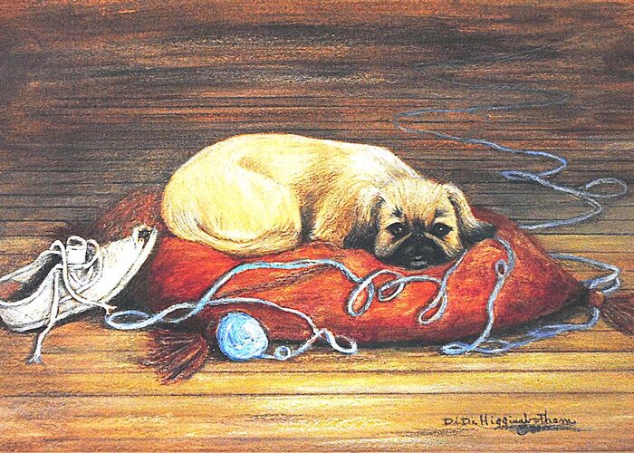Pekinese Greeting Card featuring the painting Scoshi by DiDi Higginbotham