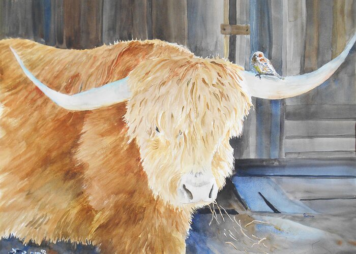 Scottish Highland Greeting Card featuring the painting Scottish Highland and Friend by Christine Lathrop