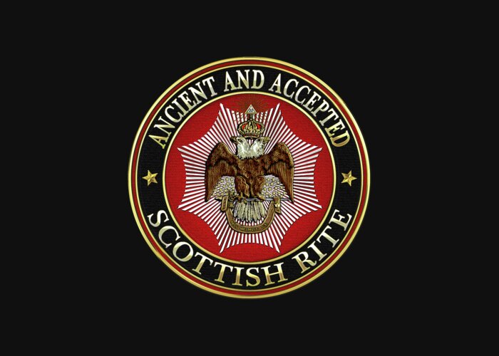 'scottish Rite' Collection By Serge Averbukh Greeting Card featuring the digital art Scottish Rite Double-headed Eagle on Black Leather by Serge Averbukh