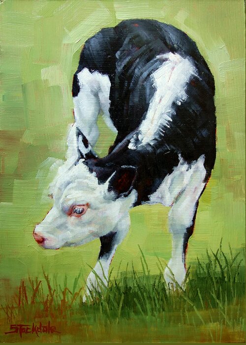 Calf Greeting Card featuring the painting Scratching Calf by Margaret Stockdale