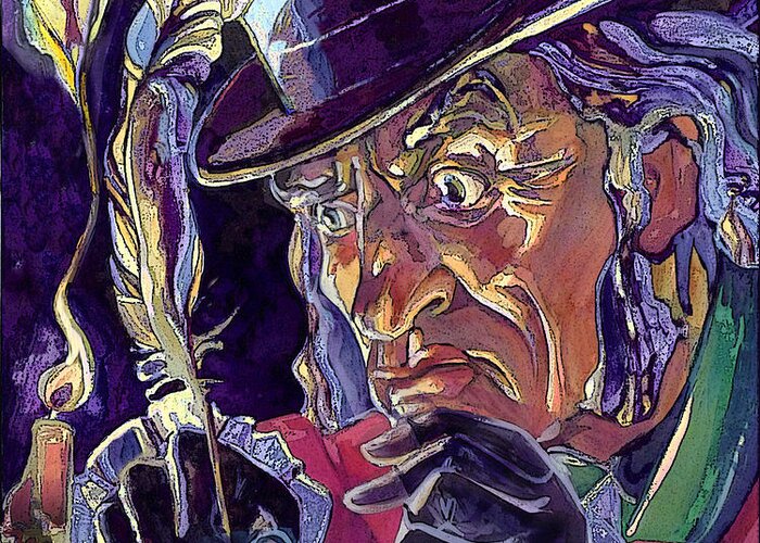 Scrooge Greeting Card featuring the painting Scrooge and Marley's Ghost by Tim Heimdal