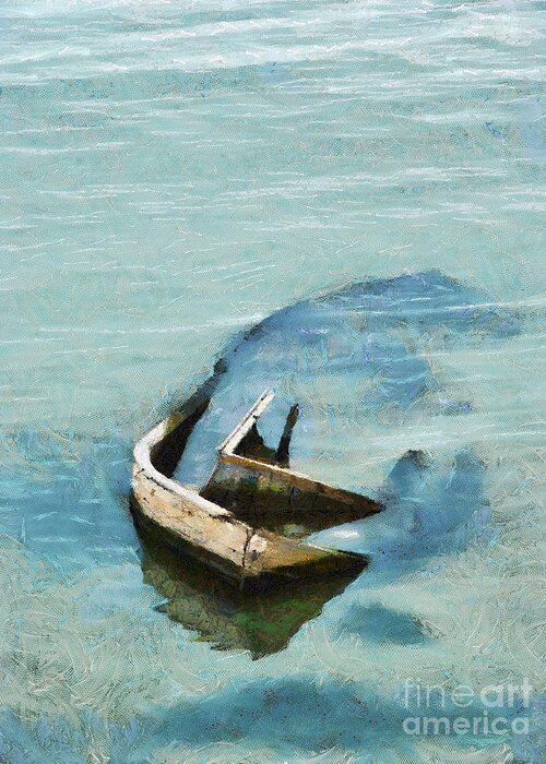 Painting Greeting Card featuring the painting Sea and boat by Dimitar Hristov