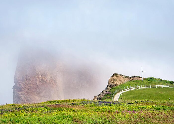 Gaspe Greeting Card featuring the photograph Sea Fog on Perce Rock by Kathy Paynter