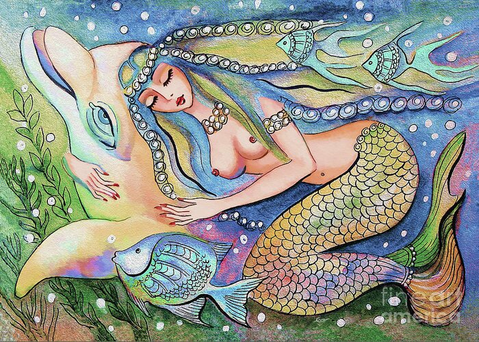 Sea Goddess Greeting Card featuring the painting Sea Dreams by Eva Campbell