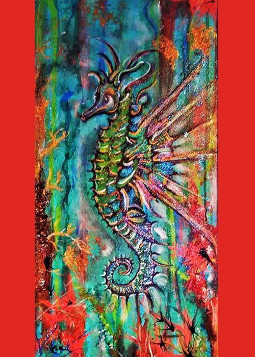 Sea Horse Greeting Card featuring the painting Sea Horse With No Name by Tracy Mcdurmon