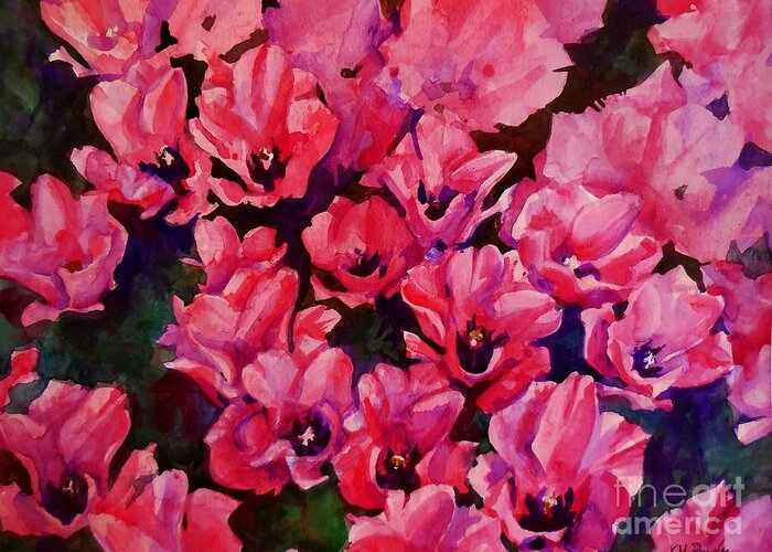 Flower Greeting Card featuring the painting Sea of Pink by K M Pawelec