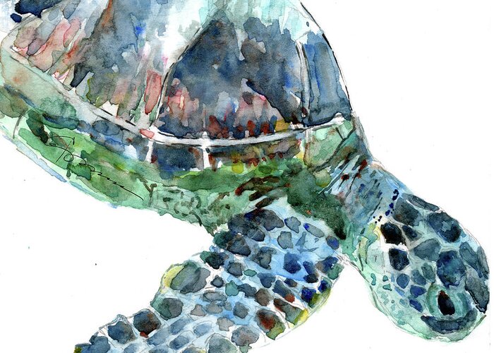 Sea Turtle Greeting Card featuring the painting Sea Turtle 15 by Claudia Hafner