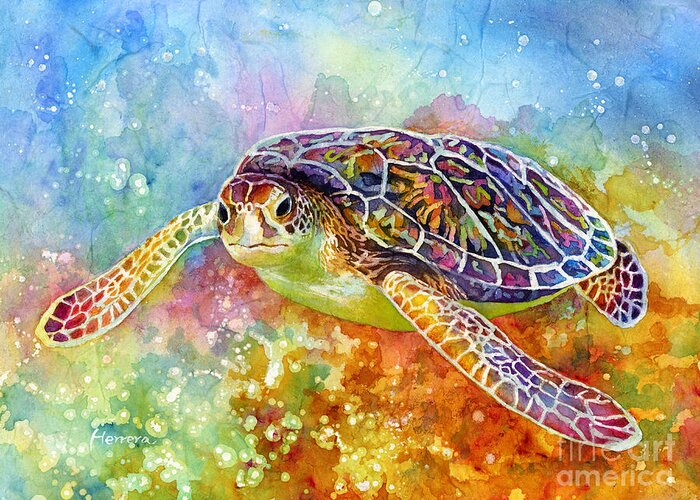 Turtle Greeting Card featuring the painting Sea Turtle 3 by Hailey E Herrera