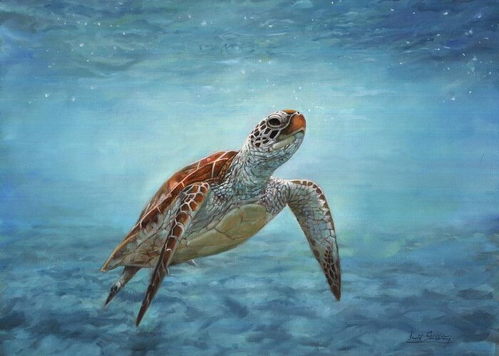 Sea Turtle Greeting Card featuring the painting Sea Turtle by David Stribbling