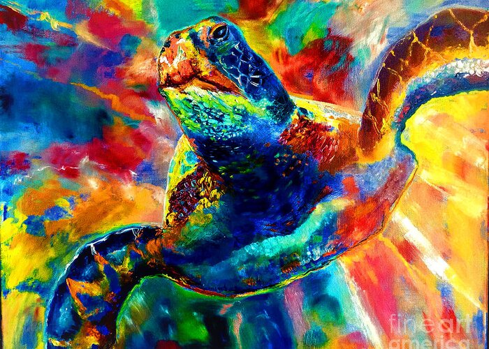 Sea Turtle Greeting Card featuring the painting Sea turtle by Leland Castro