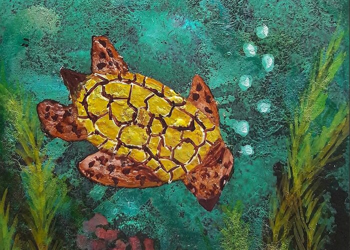 Alcohol Greeting Card featuring the painting Sea Turtle by Terri Mills