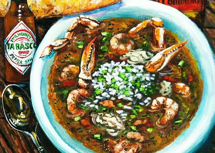 New Orleans Food Greeting Card featuring the painting Seafood Gumbo by Dianne Parks