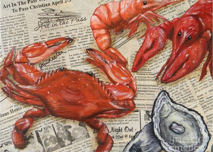 Crawfish Greeting Card featuring the painting Seafood Special Edition by JoAnn Wheeler