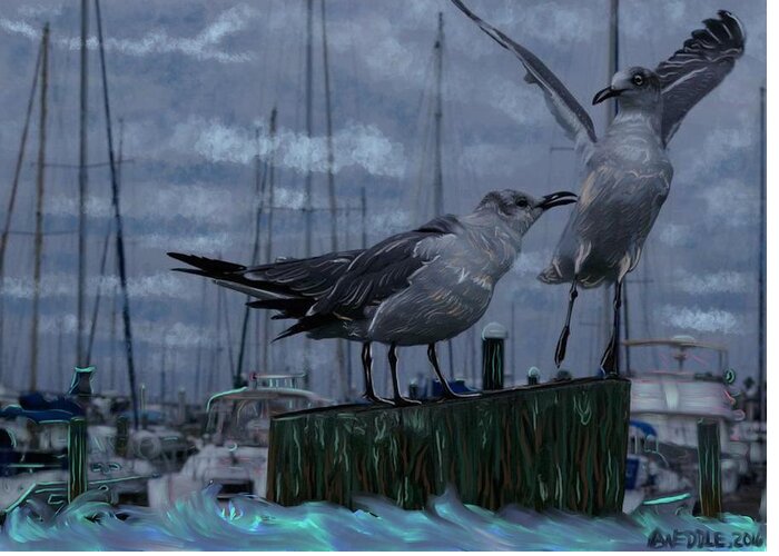 Seagulls Greeting Card featuring the painting Seagulls by Angela Weddle