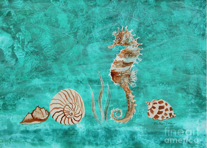 Seahorse Greeting Card featuring the painting Seahorse and Shells by Robin Pedrero