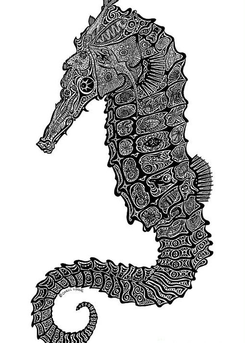 Tribal Seahorseseahorse Greeting Card featuring the drawing Seahorse by Carol Lynne