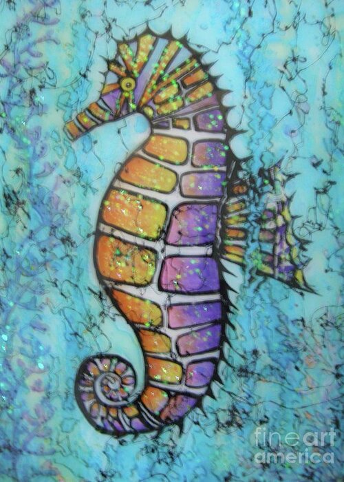 Turquoise Greeting Card featuring the painting Seahorse Downunder by Midge Pippel