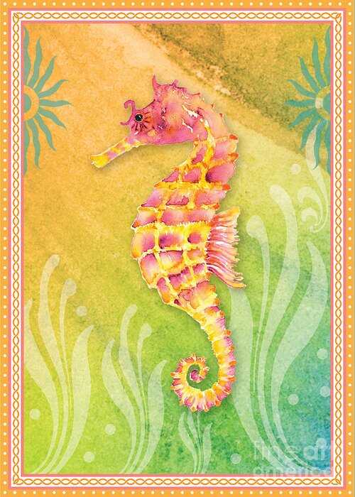 Beach Art Greeting Card featuring the painting Seahorse Pink by Amy Kirkpatrick