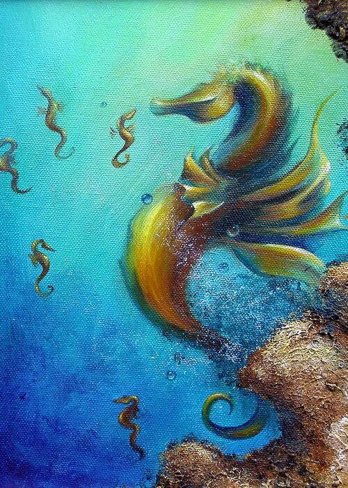 Seahorse Greeting Card featuring the painting Seahorse with Babies by Dina Dargo