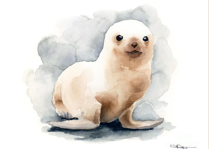 Seal Greeting Card featuring the painting Seal Pup by David Rogers