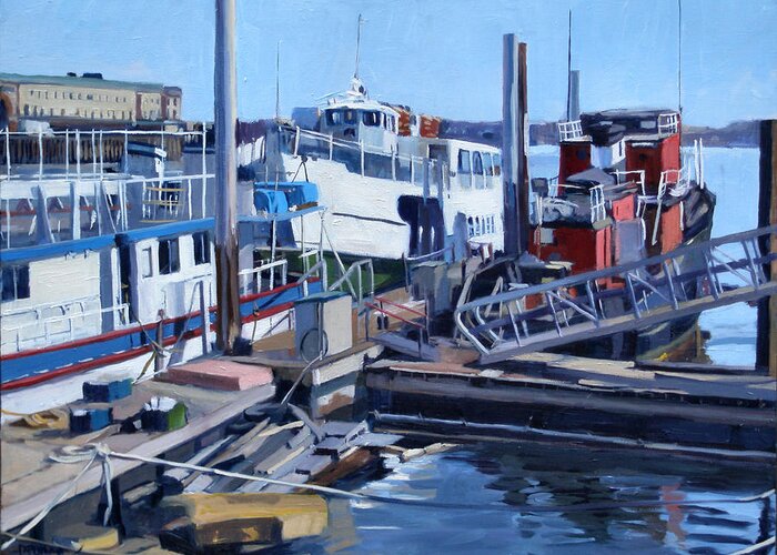 Seaport Greeting Card featuring the painting Seaport Ave by Deb Putnam