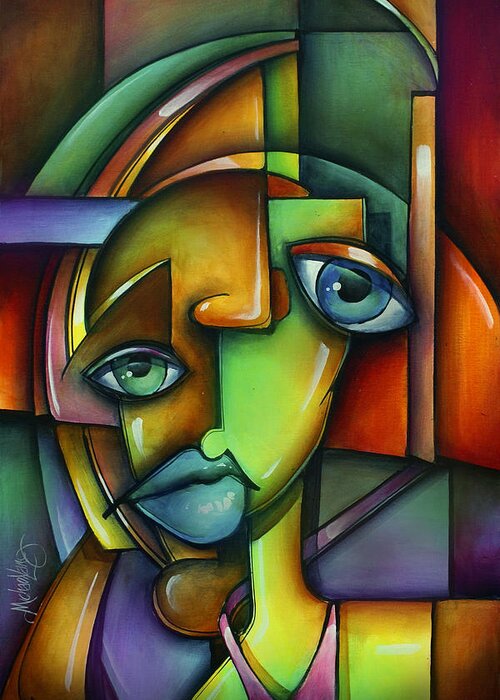 Portrait Greeting Card featuring the painting 'Searching for Eve' by Michael Lang