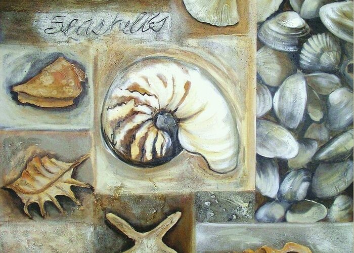 Collage Greeting Card featuring the painting Seashells by Chris Hobel