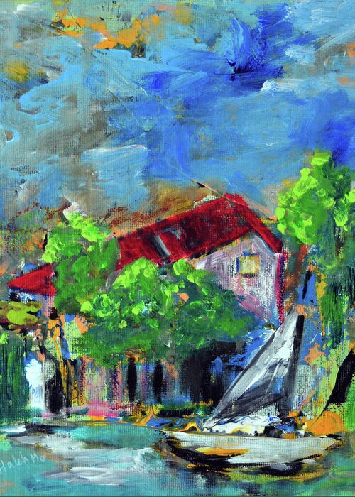 Halehlandscape Greeting Card featuring the painting Beach House by Haleh Mahbod