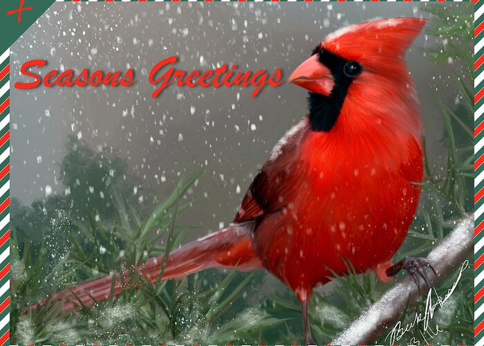 Bird Greeting Card featuring the painting Seasons Greetings by Becky Herrera