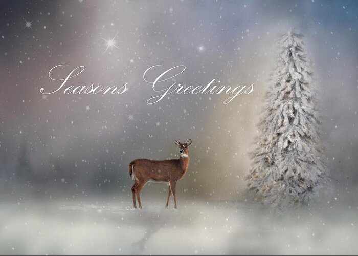 Seasons Greetings Greeting Card featuring the photograph Seasons Greetings With Deer by Ann Bridges