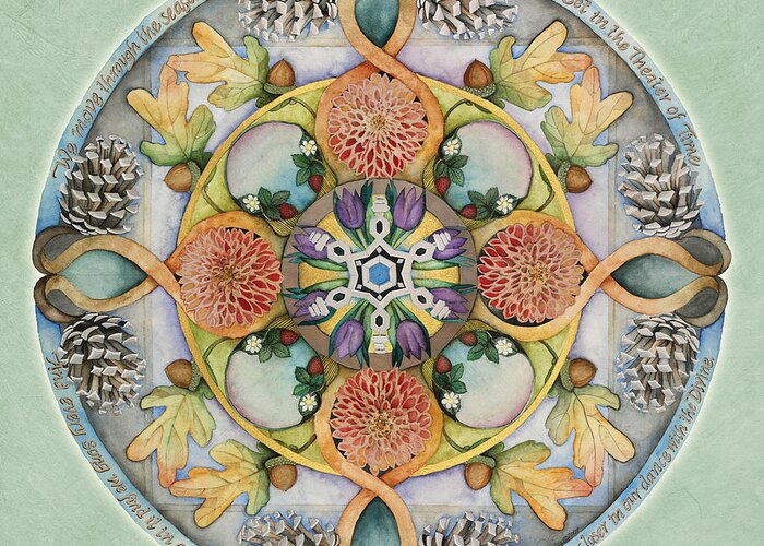 Mandala Greeting Card featuring the painting Seasons Mandala by Jo Thomas Blaine