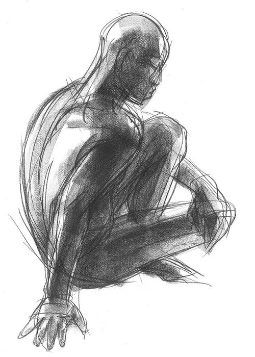 Figure Drawing Greeting Card featuring the drawing Seated male figure study by Judith Kunzle