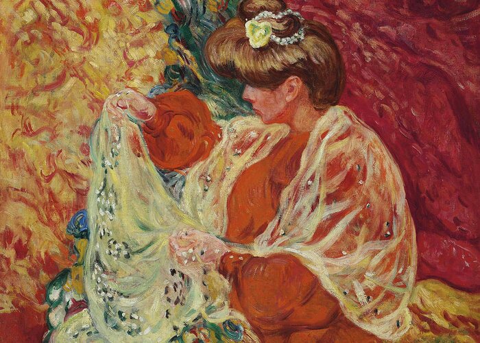 Louis Valtat Greeting Card featuring the painting Seated woman with shawl by Louis Valtat