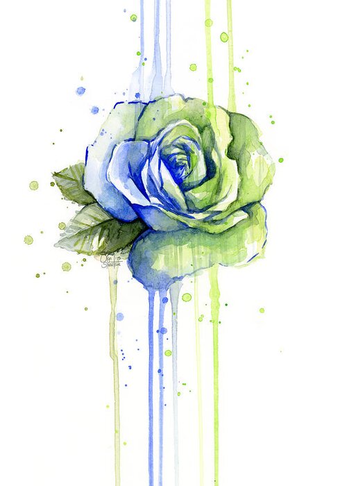 Watercolor Greeting Card featuring the painting Seattle 12th Man Seahawks Watercolor Rose by Olga Shvartsur