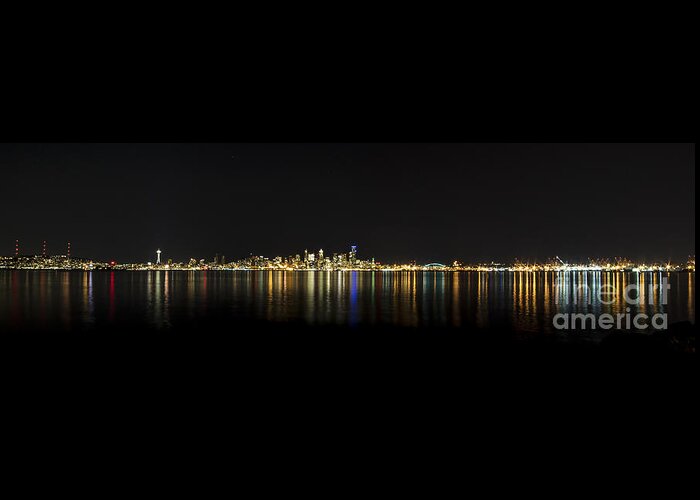 Seattle Greeting Card featuring the photograph Seattle Washington Skyline from Alki Seacrest Park at 10mm by Patrick Fennell