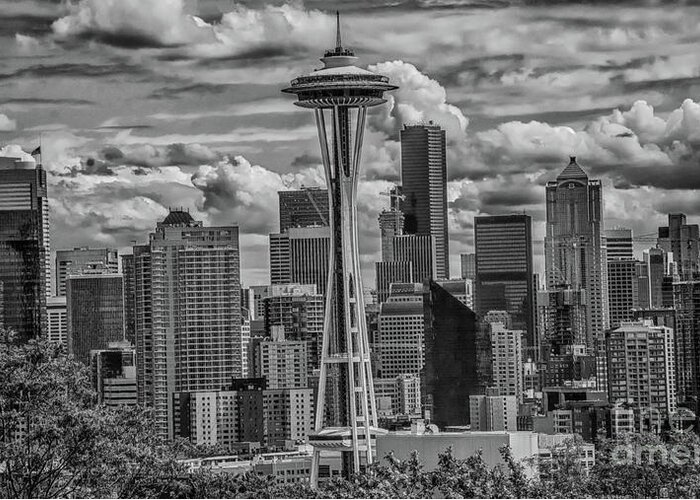 Seattle Greeting Card featuring the photograph Seattle's Urban Landscape - Black and White by John Greco