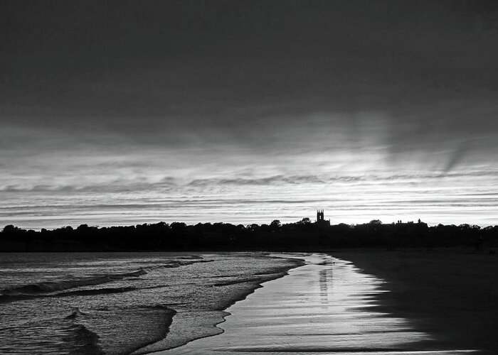 Newport Greeting Card featuring the photograph Second Beach Newport RI Sunrays Black and White by Toby McGuire