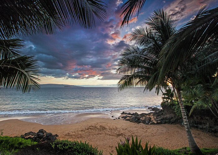 Poolenalena Maui Hawaii Palmtrees Seascape Beach Ocean Clouds Sunset Greeting Card featuring the photograph Secret Cove by James Roemmling