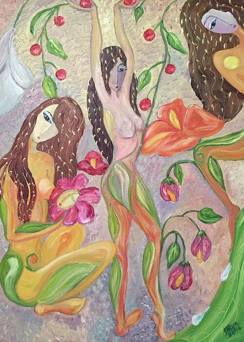 Imaginary Expressionism Greeting Card featuring the painting Secret Garden by Mila Ryk