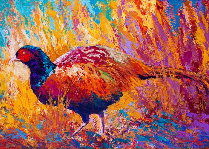 Pheasant Greeting Card featuring the painting Secrets In The Grass - Pheasant by Marion Rose