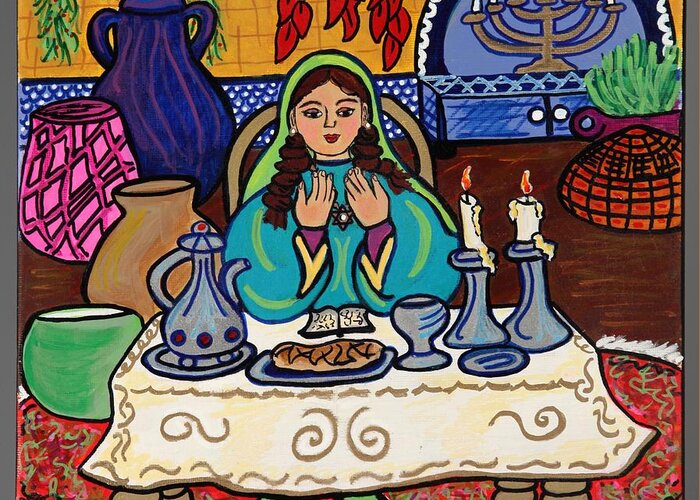Star Of David Greeting Card featuring the painting Seder For One by Susie Grossman