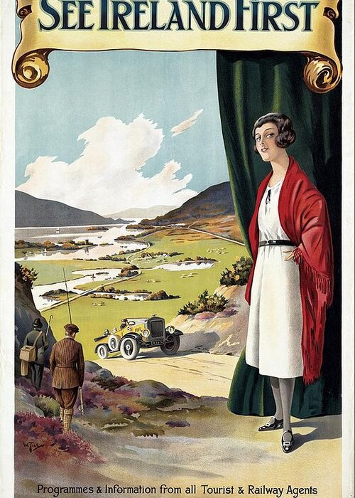 Ireland Greeting Card featuring the mixed media See Ireland First - Irish Tourist Association - Retro travel Poster - Vintage Poster by Studio Grafiikka