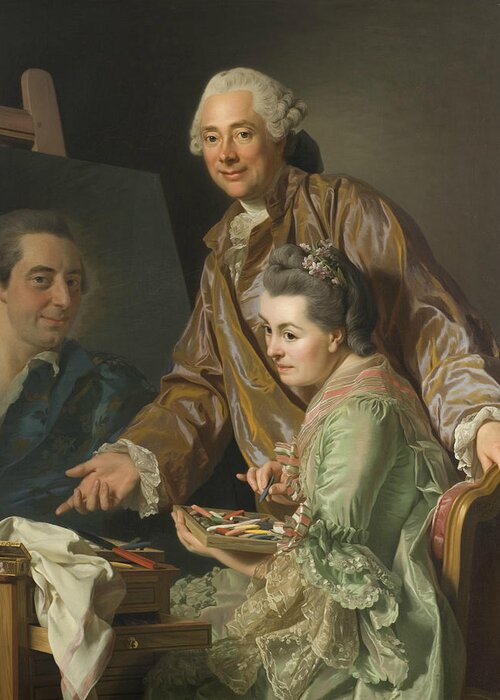 Swedish Artist Greeting Card featuring the painting Self-portrait with his wife Marie-Suzanne Giroust by Alexander Roslin